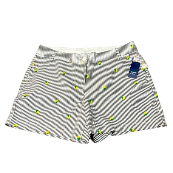 NWT lemon shorts Crown & Ivy lemon embroidered striped print 5” inseam size 12 - Picture 2 of 9